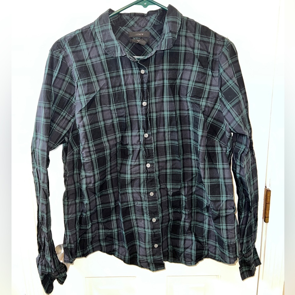 J. Crew Club-Collar Perfect Button Down Shirt in Black Watch Plaid